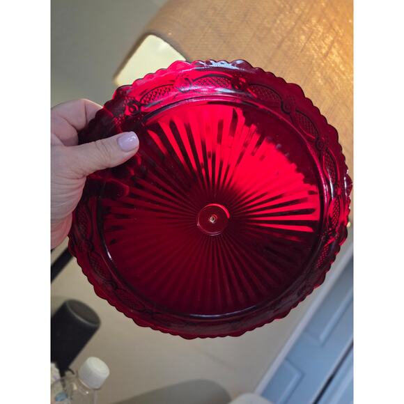 Vtg Avon Dinner Plate 1876 Cape Cod RubyRed Glass 10.75" Hole Center Tidbit Tray - Picture 7 of 8
